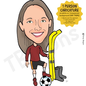 Sports Caricature Portrait Profile Picture Drawing From Photo Custom Personalized Cartoon Illustration 1 Person No Background ANY THEME