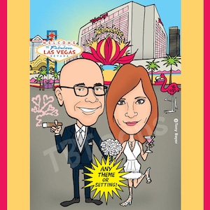 Couple Caricature Portrait | Custom Digital Cartoon Drawing from Photo | Personalized Wedding Anniversary Gift | Save the Date Illustration