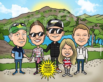 Family Caricature Portrait (3-7ppl), Custom Digital Cartoon from Photo, Personalized for Parents, Grandparents, Birthday or Christmas