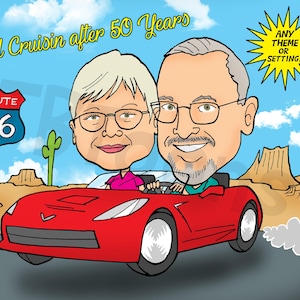 Custom Couple Caricature Portrait | Digital Cartoon Drawing from Photo | Personalized Wedding Anniversary Gift | Save the Date Illustration