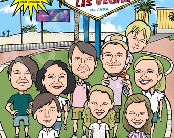 Custom Caricature Portrait for 8-16 People - Funny Personalized Digital Group Cartoon Drawing from Photo, Family Friend Vacation Retirement