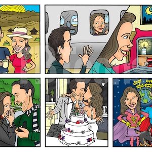 Disegno di fumetti personalizzato - Caricatura di cartoni animati personalizzata, Illustrazione di storie, Stile graphic novel - Come ci siamo incontrati, ecc. Fino a 5 pannelli!