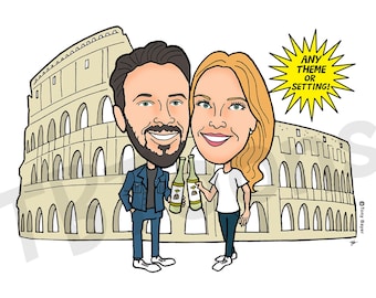 Paar Karikatur Porträt, Benutzerdefinierte Digitale Cartoon Zeichnung, personalisierte Hochzeitstag, Save the Date, Gästebuch Illustration