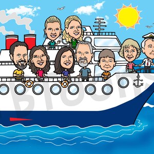 8-16ppl Benutzerdefinierte Karikatur-Porträtzeichnung vom Foto, personalisierte Karikaturillustration für Gruppenbüroangestellt- Ruhestands-Familienfreund Bild 17