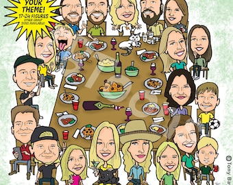 GROUP CARICATURE Portrait, 17-24 People, Custom Digital Family Friends Coworkers Cartoon Illustration for Party or Special Occasion