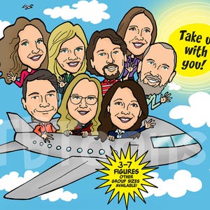 3-7ppl Benutzerdefinierte Karikatur Porträt personalisierte Digital Cartoon Zeichnung Illustration von Fotogruppe Büro Familie Geburtstag Ruhestand Geschenk