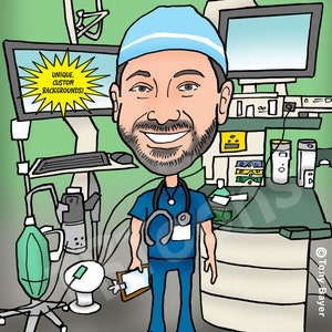 Doctor or Nurse Caricature Portrait Drawing From Photo Custom Personalized Cartoon Digital Illustration Coworker Retirement Gift(One Person)