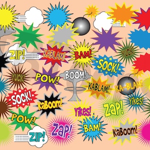 Starbursts superheld Clipart Comic Book Bursts / Bubbles Photo Booth-40 afdrukbare digitale bestanden!