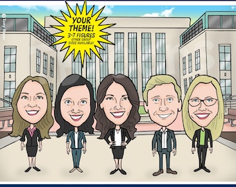 Custom Team Caricature Portrait (3–7 People), Business Office Group Cartoon from Photo, Coworker Thank You Gift, Retirement or Leaving