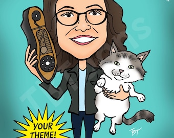 Caricature Portrait Drawing From Photo, Personalized Cartoon, Custom Digital Illustration for Birthday Retirement Family Friend Coworker