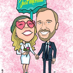 Paar Karikatur Porträt, benutzerdefinierte digitale Cartoon Zeichnung vom Foto, personalisierte Hochzeitstag Kunstwerk, romantische Illustration Bild 14