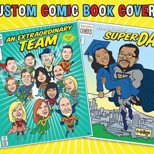 Custom COMIC BOOK Cover Superhero Cartoon Caricature Drawing From Photo Digital Personalized Fantasy Illustration Commission Gift Idea