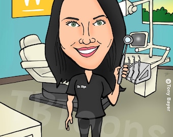 Custom Dentist Caricature from Photo, Dental Hygienist or Oral Surgeon Gift, Personalized Cartoon Portrait, Office Coworker Retirement