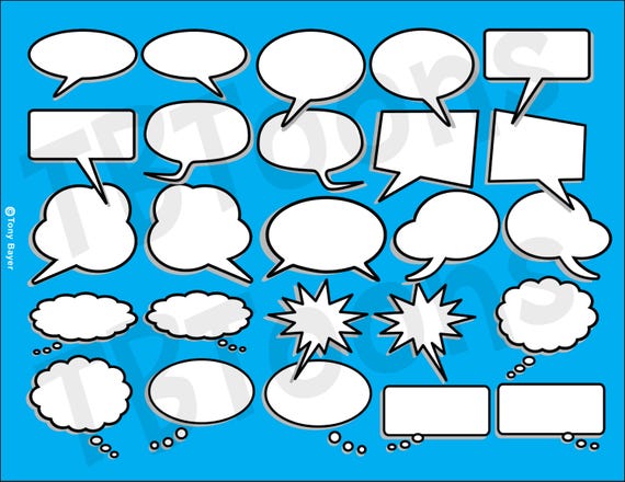Speech Talk Chat Thought Bubbles Photo Booth Clipart - 25 Digital Printable Files
