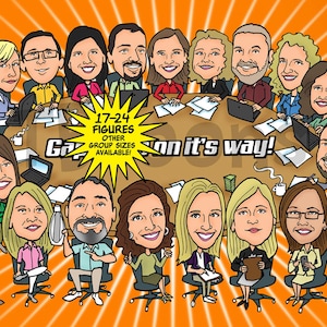 17-24ppl Group Caricature Portrait Drawing / Personalized Digital Cartoon Illustration/ Custom Business Office Friend Family Retirement Gift