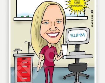 Doctor or Nurse Caricature Portrait Drawing From Photo Custom Personalized Cartoon Digital Illustration Coworker Retirement (One Person)