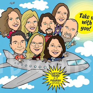 3-7ppl Custom Caricature Portrait Personalized Digital Cartoon Drawing Illustration from Photo Group Office Family Birthday Retirement Gift