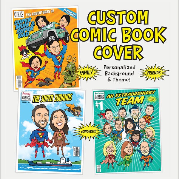 Portada de cómic personalizada, caricatura de superhéroe a partir de una foto, ilustración digital personalizada de fantasía por encargo