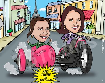 Best Friends Cartoon Portrait (2 People)– Personalized Digital BFF, Custom Birthday Caricature Drawing for Friends