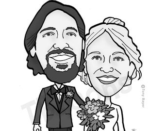 Black & White Caricature Portrait from Photo, Personalized Couple Drawing, Head and Shoulders Cartoon, Funny Custom Anniversary Gift