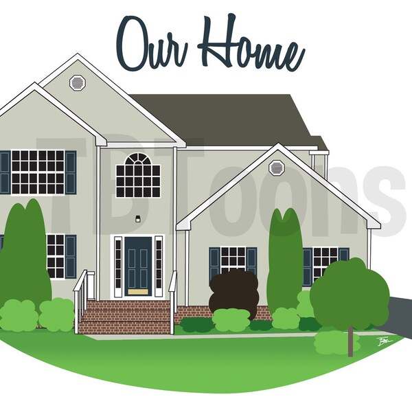 House Portrait Custom Painting Digital Illustration Personalized Housewarming New Home Gift / Real Estate Marketing