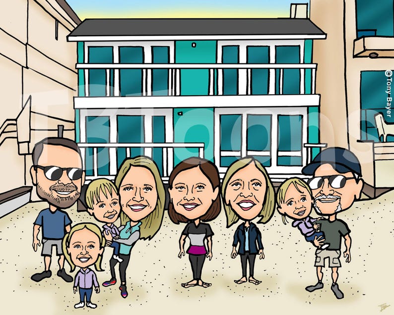 8-16ppl Benutzerdefinierte Karikatur-Porträtzeichnung vom Foto, personalisierte Karikaturillustration für Gruppenbüroangestellt- Ruhestands-Familienfreund Bild 12