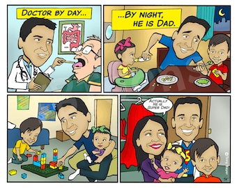 Personalized Comic Strip Drawing - Custom Cartoon Caricature, Story Illustration, Graphic Novel Style - How We Met, Etc. Up to 5 Panels!