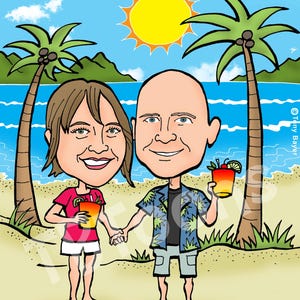 Paar Karikatur Porträt, benutzerdefinierte digitale Cartoon Zeichnung vom Foto, personalisierte Hochzeitstag Kunstwerk, romantische Illustration Bild 1
