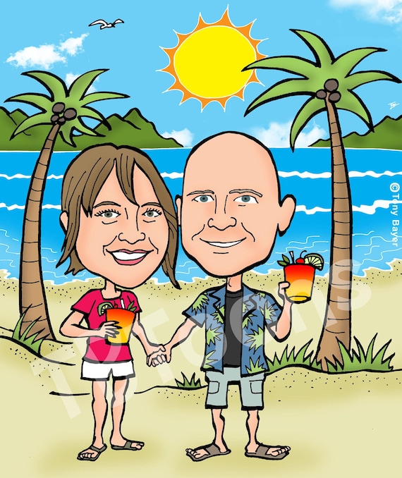 Couple Caricature Portrait, Custom Digital Cartoon Drawing from Photo, Personalized Wedding Anniversary Artwork, Romantic Illustration