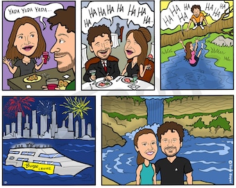 Personalized Comic Strip Drawing - Custom Cartoon Caricature, Story Illustration, Graphic Novel Style - How We Met, Etc. Up to 5 Panels!