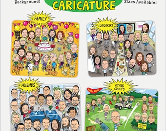 17-24ppl Custom Group Caricature Portrait, Personalized Cartoon Drawing, Family Friend Coworker Team Birthday Leaving Retirement Thank You
