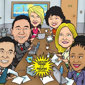 3-7ppl Caricature personnalisée Portrait numérique personnalisé dessin animé Illustration de groupe photo Bureau Patron Retraite Cadeau de famille