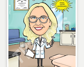 Doctor or Nurse Caricature Portrait Drawing From Photo Custom Personalized Cartoon Digital Illustration Coworker Retirement (One Person)