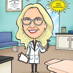 Doctor or Nurse Caricature Portrait Drawing From Photo Custom Personalized Cartoon Digital Illustration Coworker Retirement Gift(One Person)