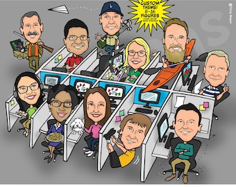Benutzerdefinierte Karikatur-Porträt (8-16ppl) Personalisierte digitale Karikatur-Zeichnungs-Illustration vom Foto für Gruppen-Bürogeschäft-Boss-Ruhestand