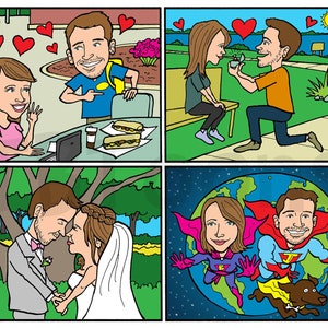 Personalized Comic Strip Drawing - Custom Cartoon Caricature, Story Illustration, Graphic Novel Style - How We Met, Etc. Up to 5 Panels!