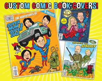 Kundenspezifisches COMIC-BUCH-Cover Superhero-Karikatur-Karikaturzeichnung vom Foto-Digital-Personalisierte Fantasie-Illustrations-Auftrags-Geschenk-Idee