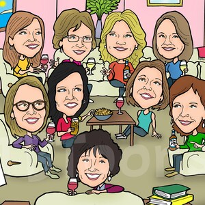 8-16ppl Benutzerdefinierte Karikatur-Porträtzeichnung vom Foto, personalisierte Karikaturillustration für Gruppenbüroangestellt- Ruhestands-Familienfreund Bild 15