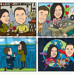 Spersonalizowany rysunek komiksowy - niestandardowa karykatura, ilustracja opowiadania, styl powieści graficznej - Jak się poznaliśmy itp. Do 5 paneli!