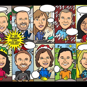 8-16ppl Group Caricature Portrait Personalized Digital Cartoon Drawing Illustration from Photo Custom Business Company Company Card or Gift