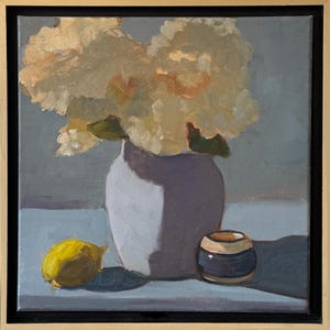 Original oil painting of hydrangea flowers in vase