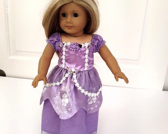 Lavender  dress inspired by Rapunzel, fits most 18" dolls