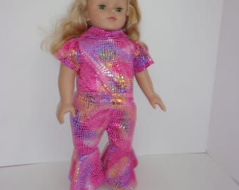 JUMPSUIT,  sparkly pink.  Fits AMERICAN GIRL and similar 18" dolls.