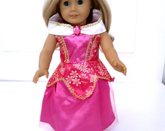 Vestido de princesa Aurora rosa, se adapta a la mayoría de las muñecas de 18 pulgadas.