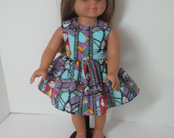 Sassy "nightmare before Christmas" print dress.  Fits AMERICAN GIRL and similar 18" dolls.