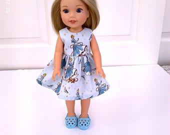 WELLIE WISHER blue cotton Cinderella print dress .