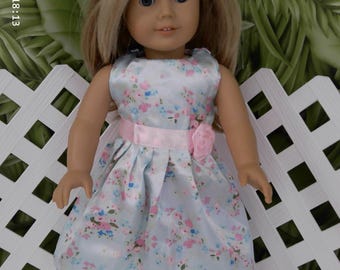 Blue floral soft  polyester dress. Fits American Girl and most 18" dolls