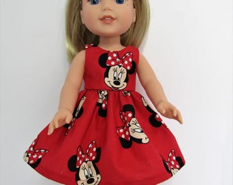 WELLIE WISHER red cotton minnie mouse print dress .  Closes in back with velcro.