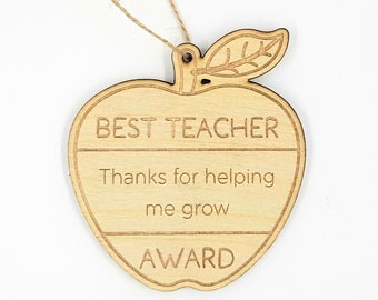 Teacher Apple Coaster or Apple Hanging Ornament, End of Term Teacher Gift, Laser Engraved Apple Gift