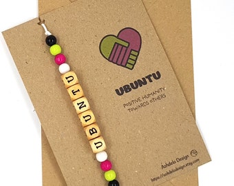 Ubuntu Theme Bead Waxed Cotton Bracelet | Fully adjustable | Handmade Friendship Bracelet Gift | Ubuntu Positivity Bracelet